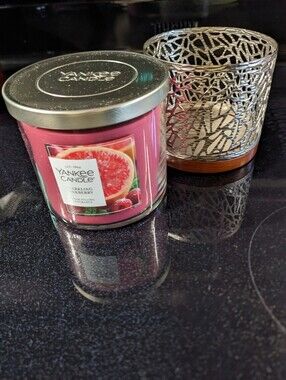 Yankee Candle Sparkling Pinkberry Three Wick 14.5 Jar Candle with Chrome Holder